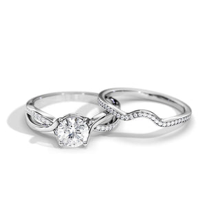 1.0 CT Round Moissanite Spilt Shank Bridal Setting Ring Set