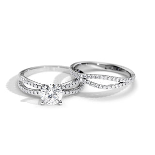 1.0 CT Round Moissanite Split Shank Setting Bridal Ring Set