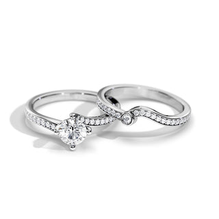 1.0 CT Round Moissanite Bypass Setting Bridal Ring Set