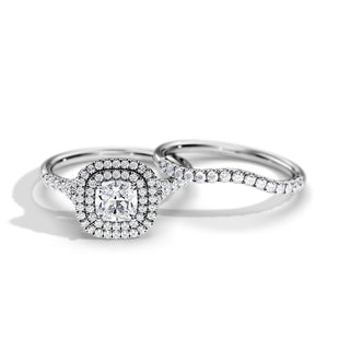 1.0 CT Cushion Moissanite Halo & Pave Style Bridal Ring Set