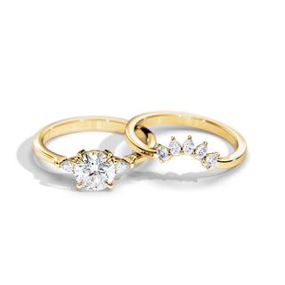 1.0 CT Round Moissanite Three Stone Bridal Ring Set