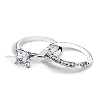 1.50 CT Princess Moissanite Solitaire Setting Bridal Ring Set