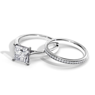 2.0 CT Princess Moissanite Solitaire Setting Bridal Ring Set