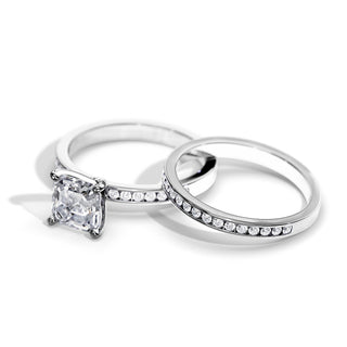 1.0 CT Asscher Moissanite Pave Style Bridal Ring Set