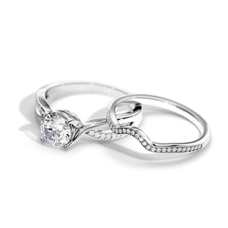 1.0 CT Round Moissanite Spilt Shank Bridal Setting Ring Set