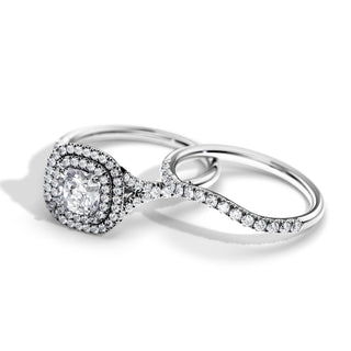 1.0 CT Cushion Moissanite Halo & Pave Style Bridal Ring Set