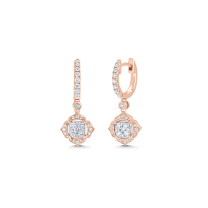 0.58 TCW Round Moissanite Diamond Drop Huggie Earrings - farrellouise