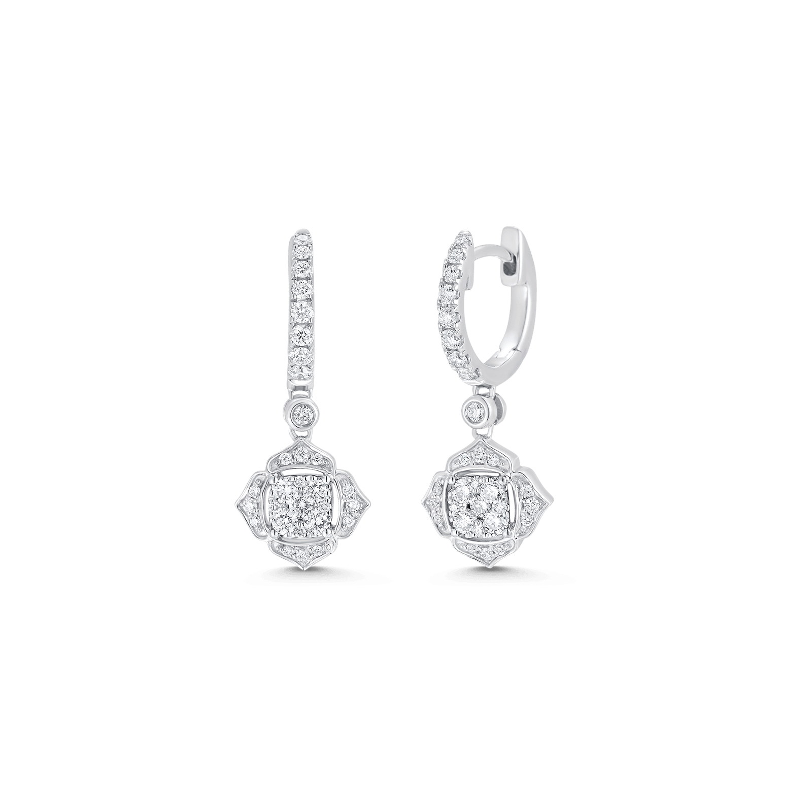 0.58 TCW Round Moissanite Diamond Drop Huggie Earrings - farrellouise