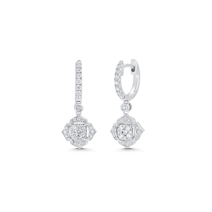 0.58 TCW Round Moissanite Diamond Drop Huggie Earrings - farrellouise
