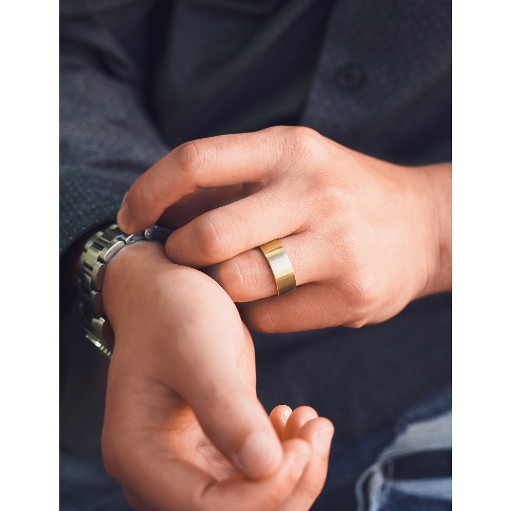 Satin-Finish Stone Setting White Gold Men's Band - farrellouise