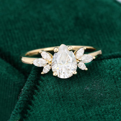 1.0 CT Pear Shaped Moissanite Cluster Engagement Ring - farrellouise
