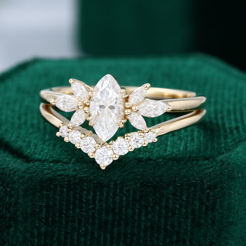 0.47 CT Marquise Moissanite Cluster Bridal Ring Set - farrellouise