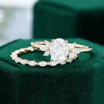 1.33 CT Oval Moissanite Cluster Bridal Ring Set - farrellouise