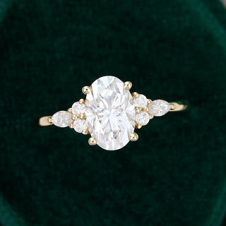 1.50 CT Oval Shaped Moissanite Cluster Engagement Ring - farrellouise