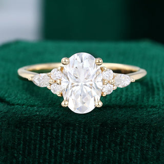 1.50 CT Oval Shaped Moissanite Cluster Engagement Ring - farrellouise