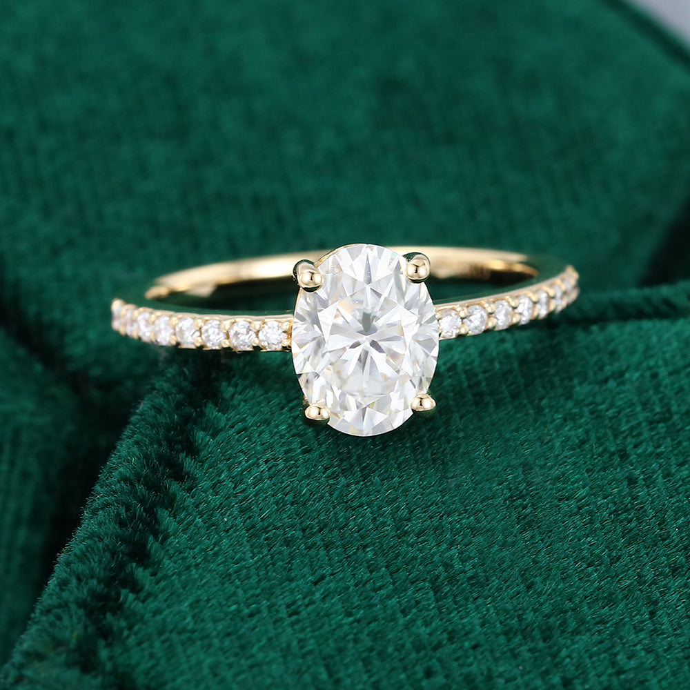 1.33 CT Oval Shaped Moissanite Pave Setting Engagement Ring - farrellouise