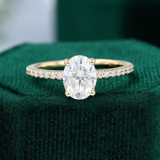 1.33 CT Oval Shaped Moissanite Pave Setting Engagement Ring - farrellouise