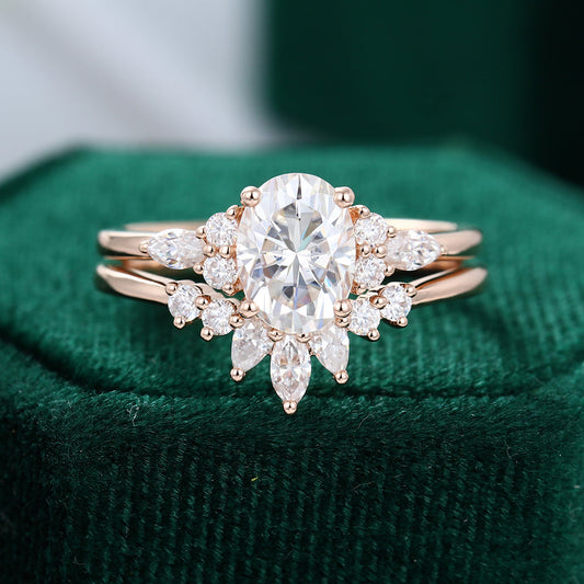 1.33 CT Oavl Moissanite Cluster Bridal Ring Set - farrellouise