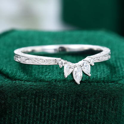 0.19 CT Round, Marquise & Pear Moissanite Curved Wedding Band - farrellouise