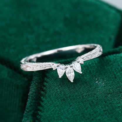 0.19 CT Round, Marquise & Pear Moissanite Curved Wedding Band - farrellouise