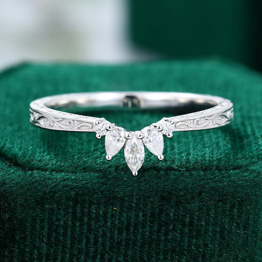 0.19 CT Round, Marquise & Pear Moissanite Curved Wedding Band - farrellouise