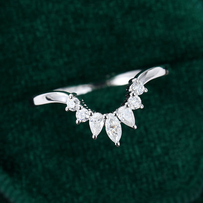 0.27 CT Round, Marquise & Pear Moissanite Curved Wedding Band - farrellouise