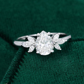 1.0 CT Pear Shaped Moissanite Cluster Engagement Ring - farrellouise