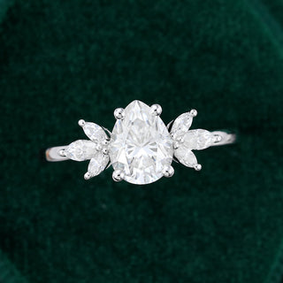 1.0 CT Pear Shaped Moissanite Cluster Engagement Ring - farrellouise