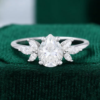 1.0 CT Pear Shaped Moissanite Cluster Engagement Ring - farrellouise