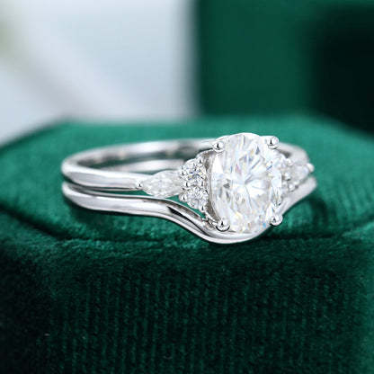 1.33 CT Oval Moissanite Cluster Bridal Ring Set - farrellouise