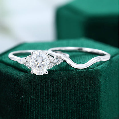 1.33 CT Oval Moissanite Cluster Bridal Ring Set - farrellouise