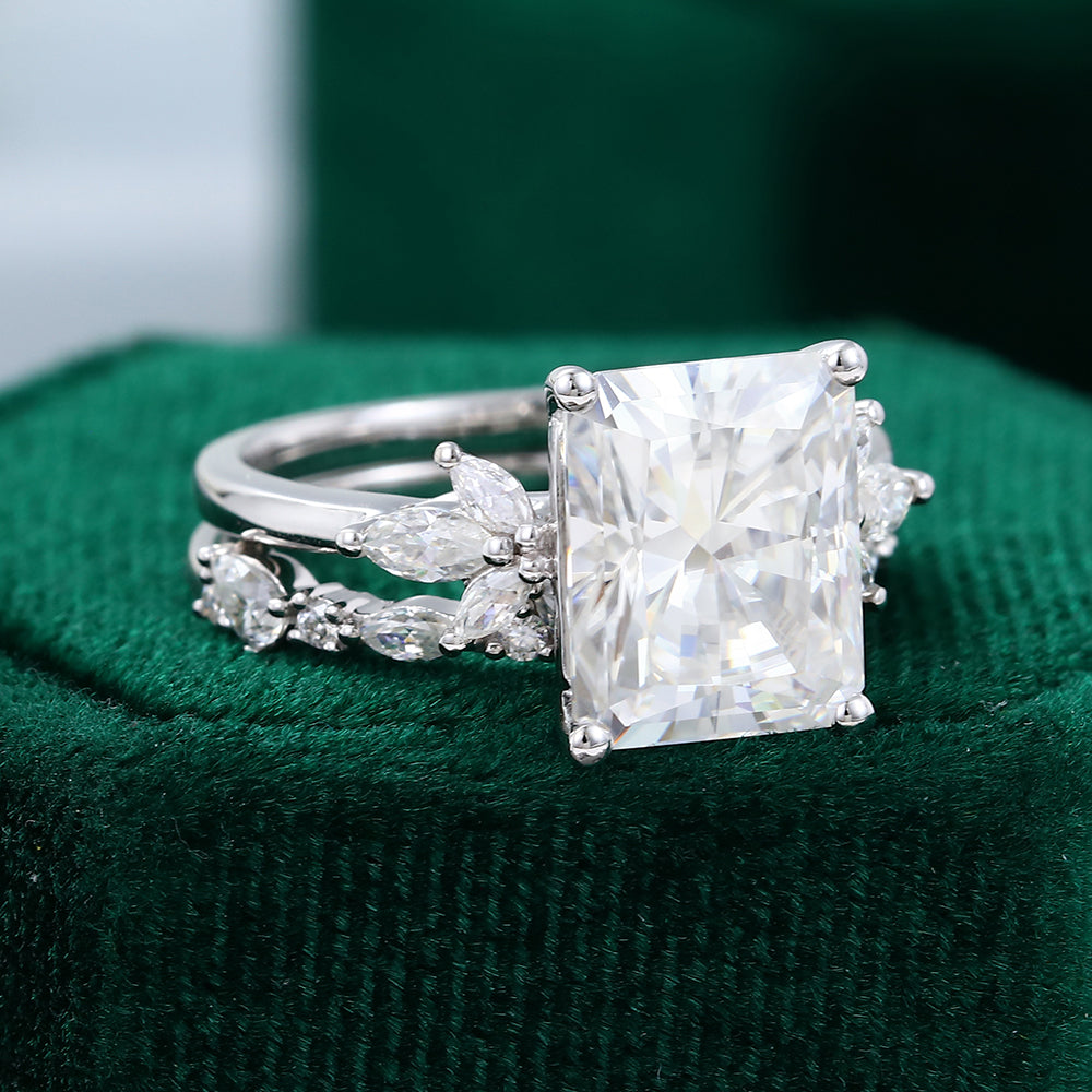 3.51 CT Radiant Moissanite Cluster Bridal Ring Set - farrellouise