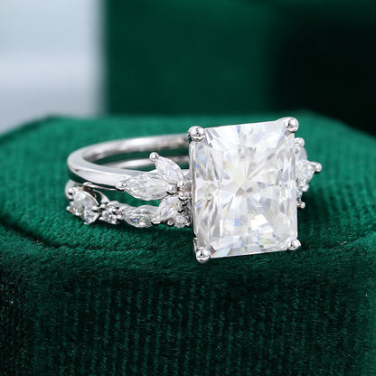 3.51 CT Radiant Moissanite Cluster Bridal Ring Set - farrellouise