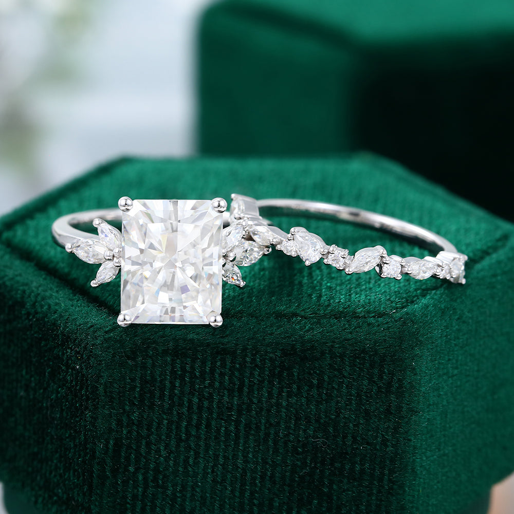 3.51 CT Radiant Moissanite Cluster Bridal Ring Set - farrellouise
