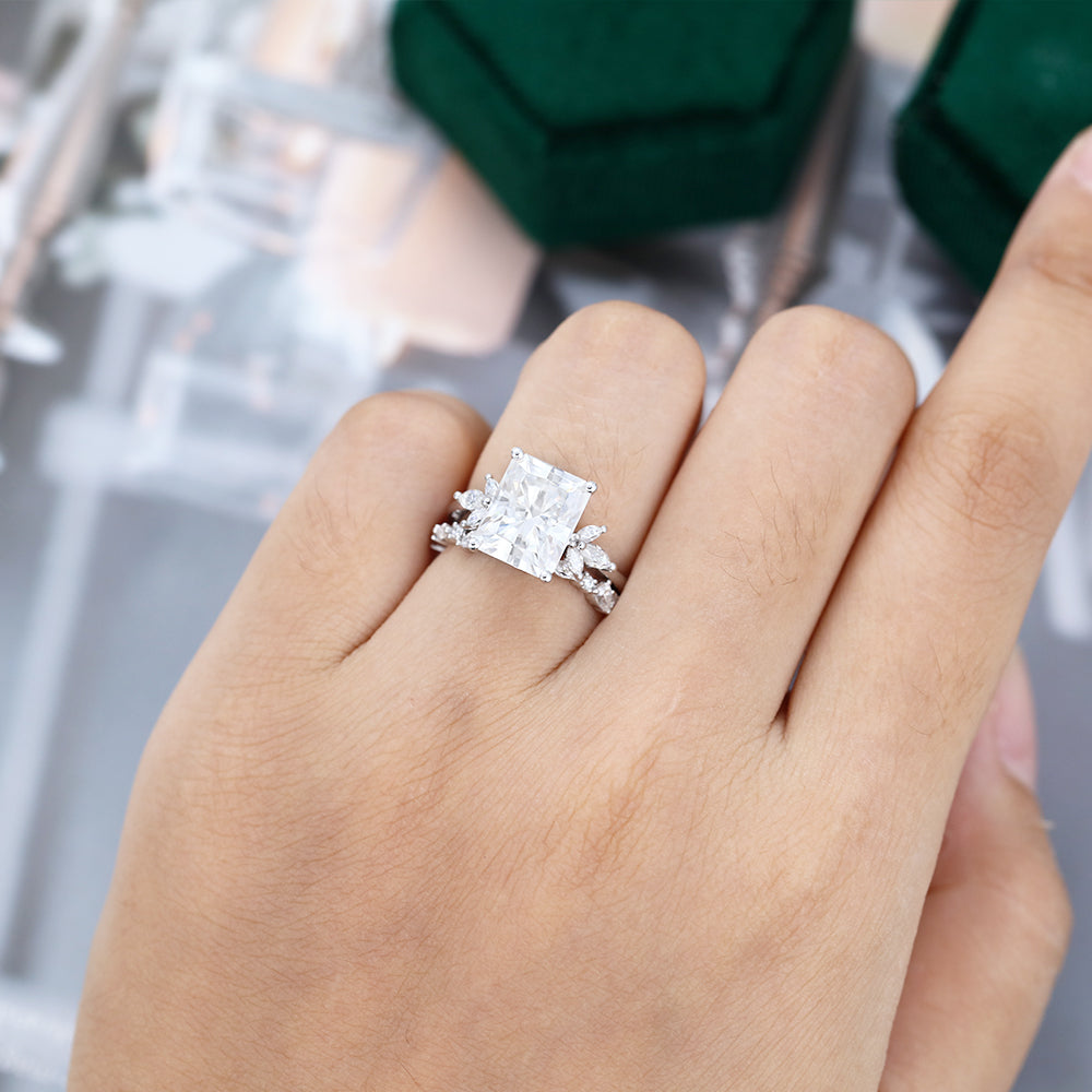 3.51 CT Radiant Moissanite Cluster Bridal Ring Set - farrellouise