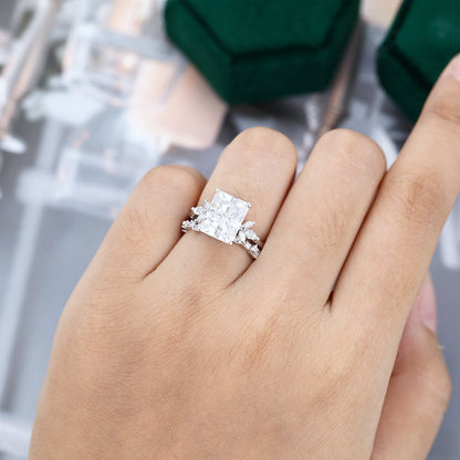 3.51 CT Radiant Moissanite Cluster Bridal Ring Set - farrellouise