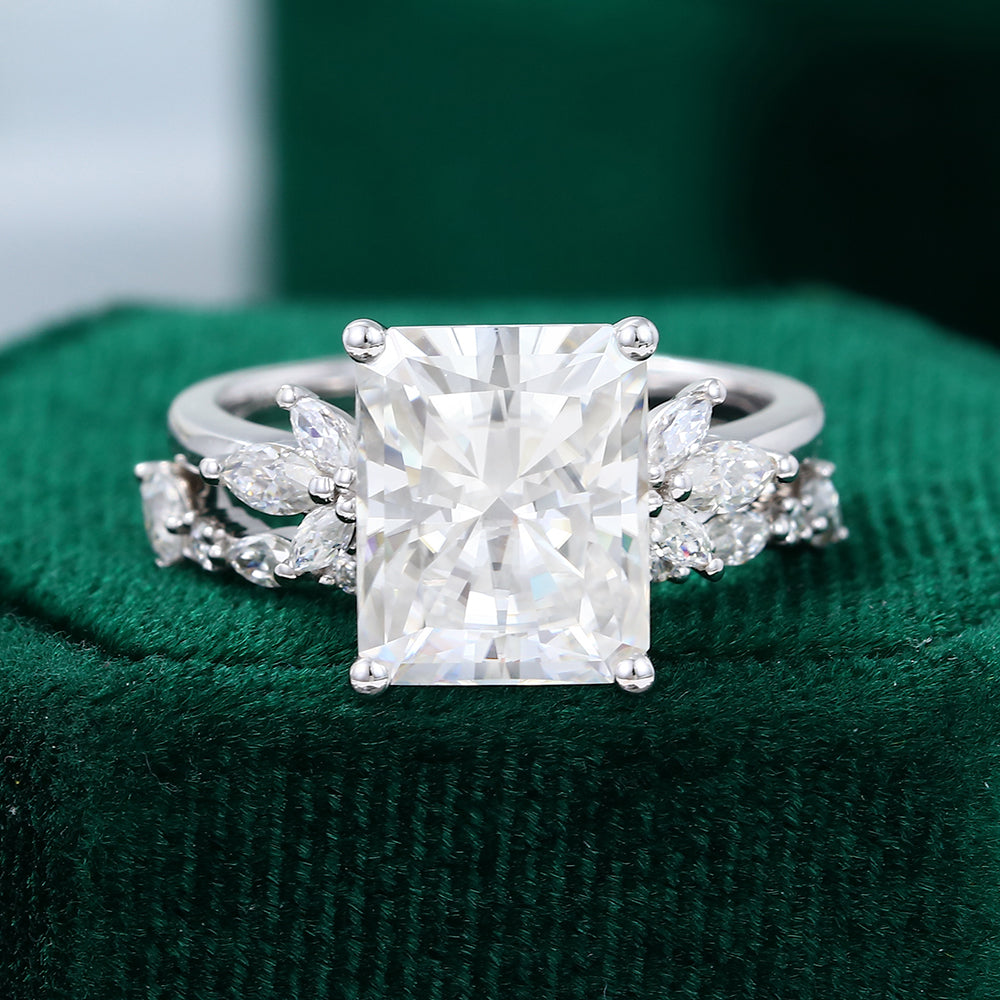 3.51 CT Radiant Moissanite Cluster Bridal Ring Set - farrellouise