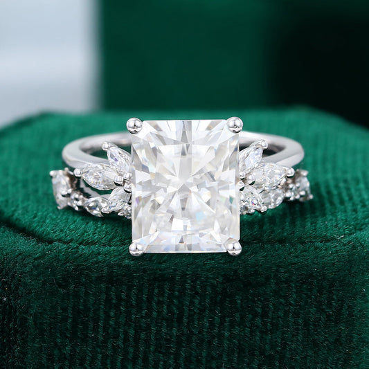 3.51 CT Radiant Moissanite Cluster Bridal Ring Set - farrellouise