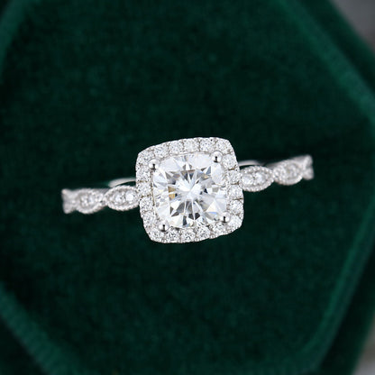 0.96 CT Cushion Shaped Moissanite Halo Engagement Ring - farrellouise