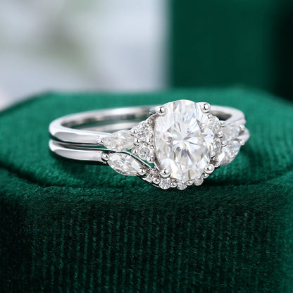 1.33 CT Oval Moissanite Cluster Bridal Ring Set - farrellouise
