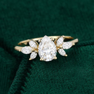 0.69 CT Pear Shaped Moissanite Cluster Engagement Ring - farrellouise