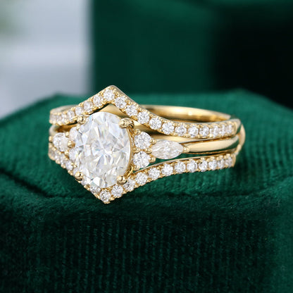 1.33 CT Oval Moissanite Cluster Bridal Ring Set - farrellouise