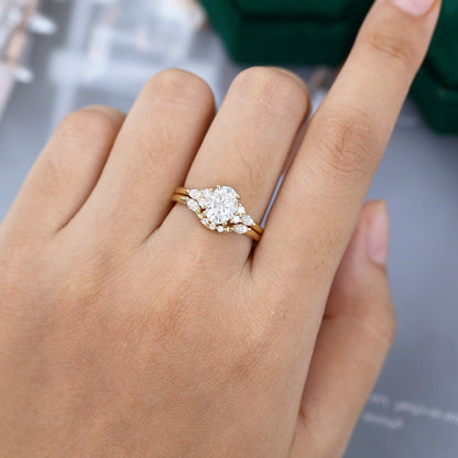 1.33 CT Oval Moissanite Cluster Bridal Ring Set - farrellouise