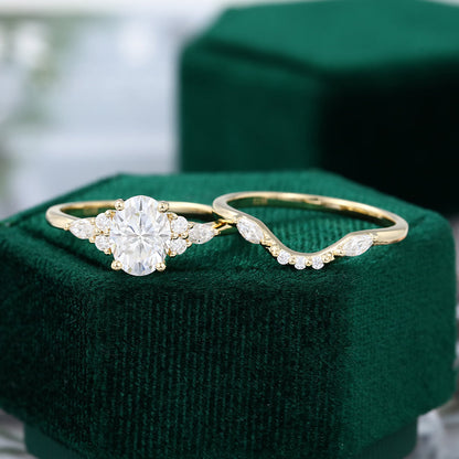 1.33 CT Oval Moissanite Cluster Bridal Ring Set - farrellouise