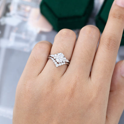 1.33 CT Oval Moissanite Cluster Bridal Ring Set - farrellouise