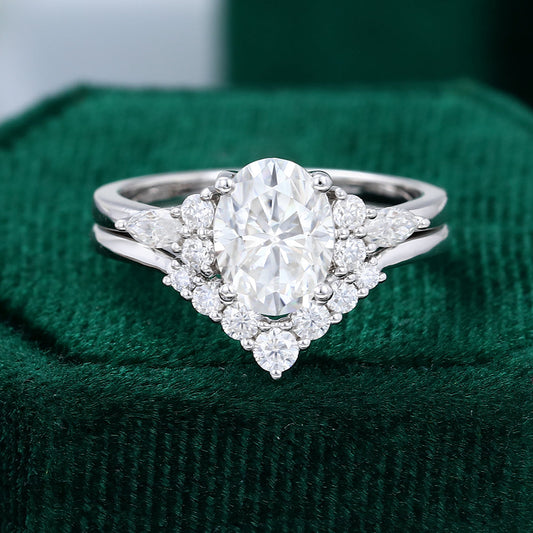 1.33 CT Oval Moissanite Cluster Bridal Ring Set - farrellouise