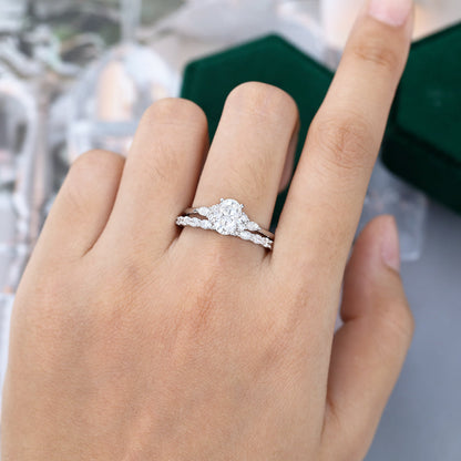 1.33 CT Oval Moissanite Cluster Bridal Ring Set - farrellouise