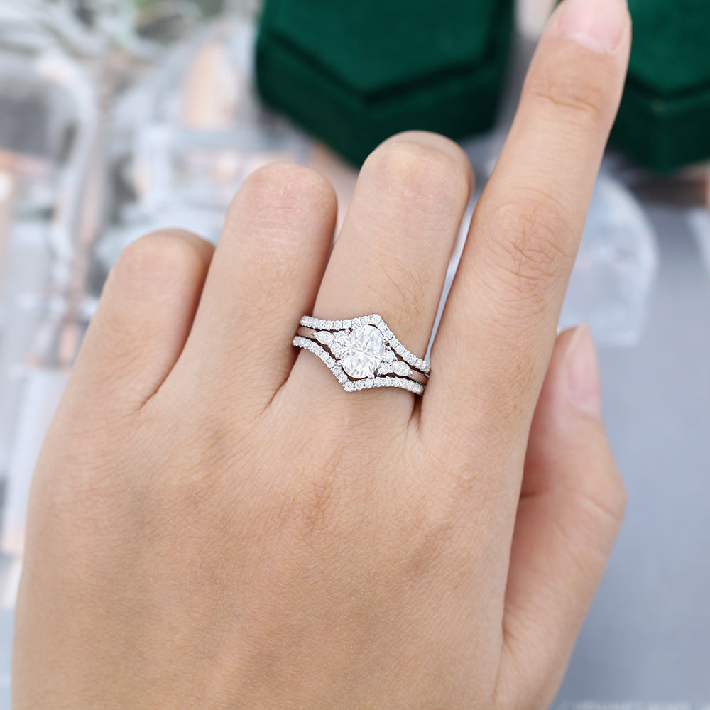 1.33 CT Oval Moissanite Cluster Bridal Ring Set - farrellouise