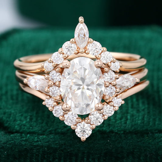1.33 CT Oval Moissanite Art Deco Style Bridal Ring Set - farrellouise