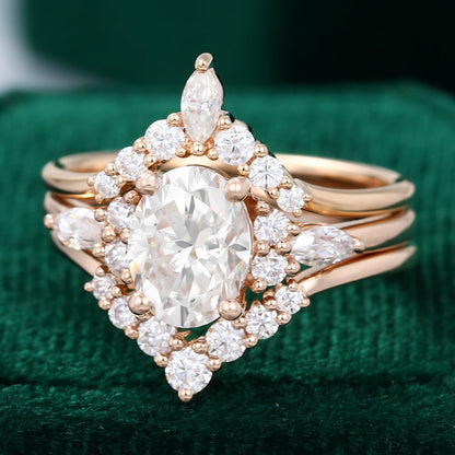 1.33 CT Oval Moissanite Art Deco Style Bridal Ring Set - farrellouise